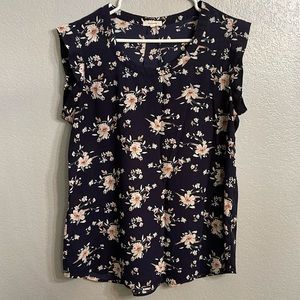 Plane floral navy blouse sleeveless